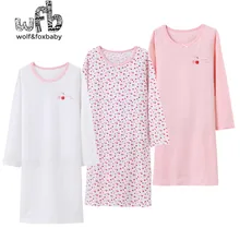 Pajamas Nightdress Cherry Girl Long-Sleeves Home-Wear Cotton Children's Autumn Print