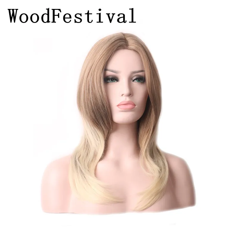 

WoodFestival Rose Inside Net Mixed Color Wig Synthetic Wig Heat Resistant Wigs For Women Cosplay Long Wigs