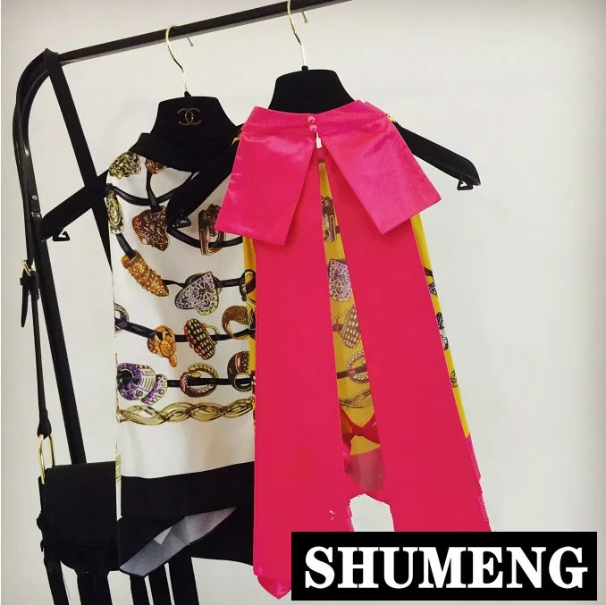 

New Fashion Summer Women's Big Bowknot Racerback Top Sleeveless Chiffon Silk Printed Loose Vest Tops Sexy Backless Blouses