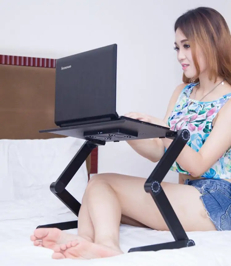 تعديل المحمولة دفتر كمبيوتر محمول الجدول حامل علبة اللفة للسرير مكتب مكتب مكتب طاولة السرير للطي الألومنيوم