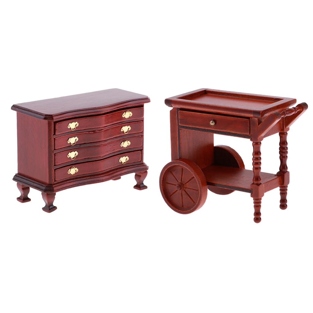 Miniature Drawers Table with Pull Handle for 1:12 Dollhouse Furniture Accs