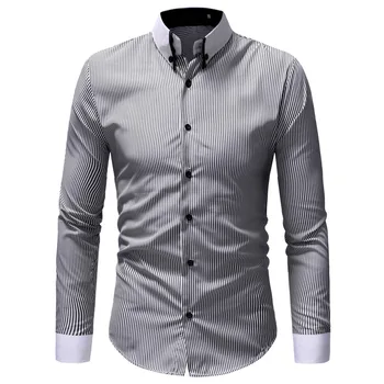 

Brand 2018 Fashion Male Shirt Long-Sleeves Tops Vertical Stripe Mens Dress Shirts Slim Men Shirt