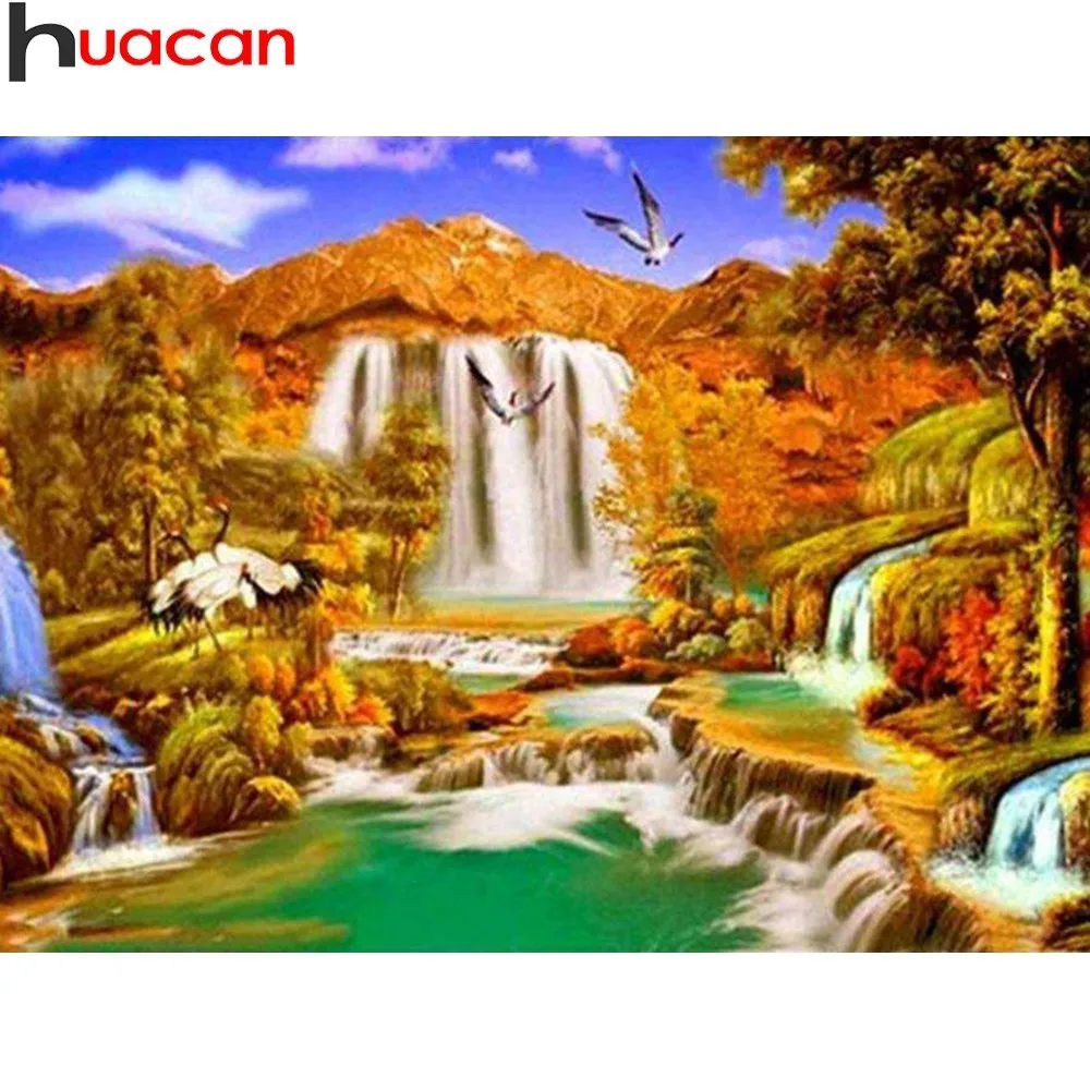 

HUACAN 5D DIY Diamond Painting Waterfall Diamond Mosaic Landscape Picture Of Rhinestones Diamond Embroidery Cross Stitch Decor