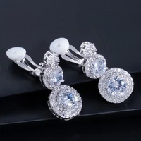 CWWZircons Clip on Ear Round Drop Cubic Zirconia Non Pierced Earrings Fashion Wedding Jewelry Womens Accessories CZ427 2