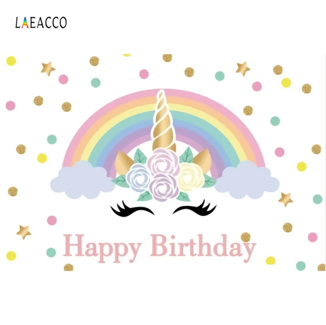 Laeacco Unicorn Birthday Party Rainbow Gold Dots Star Poster Photo Backgrounds Photography Backdrops Photocall For Photo Studio