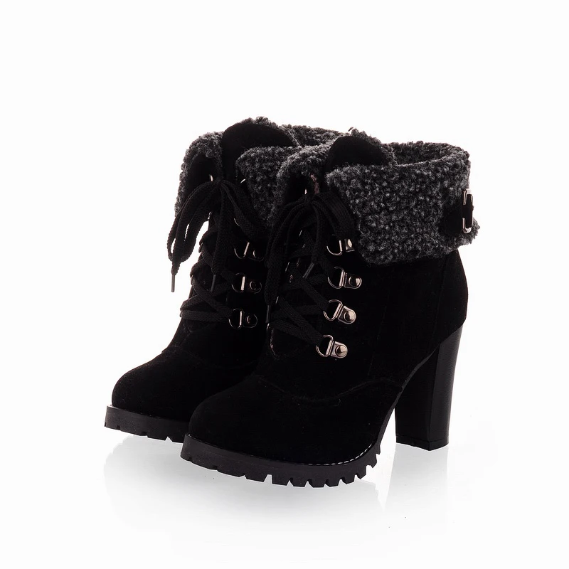 ASUMER/Новые модные теплые зимние ботинки на Высоком толстом каблуке женские ботильоны на меху со шнуровкой Женская обувь на платформе