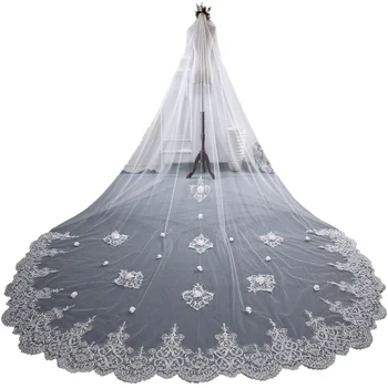 

3 Meter White Ivory Cathedral Wedding Veils Long Lace Edge Wedding Accessories Bride Veu Wedding Veil