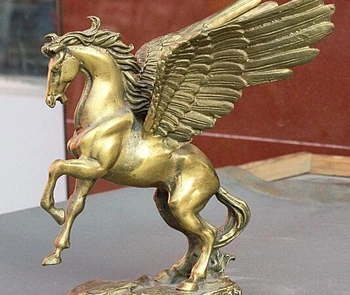 

6" Myth Chinese FengShui Copper Brass Pegasus Flying Horse Wing Statue Sculpture