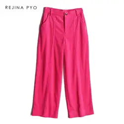 REJINAPYO Женские Винтаж розовый однотонные вельветовые повседневные штаны Свободные Штаны с завышенной талией дамы хлопок удобные широкие