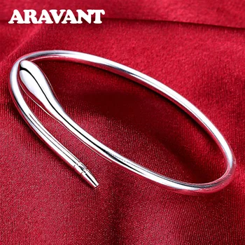 

Silver Bangle Women 925 Silver Snake Simple Open Adjustable Cuff Bracelets Jewelry