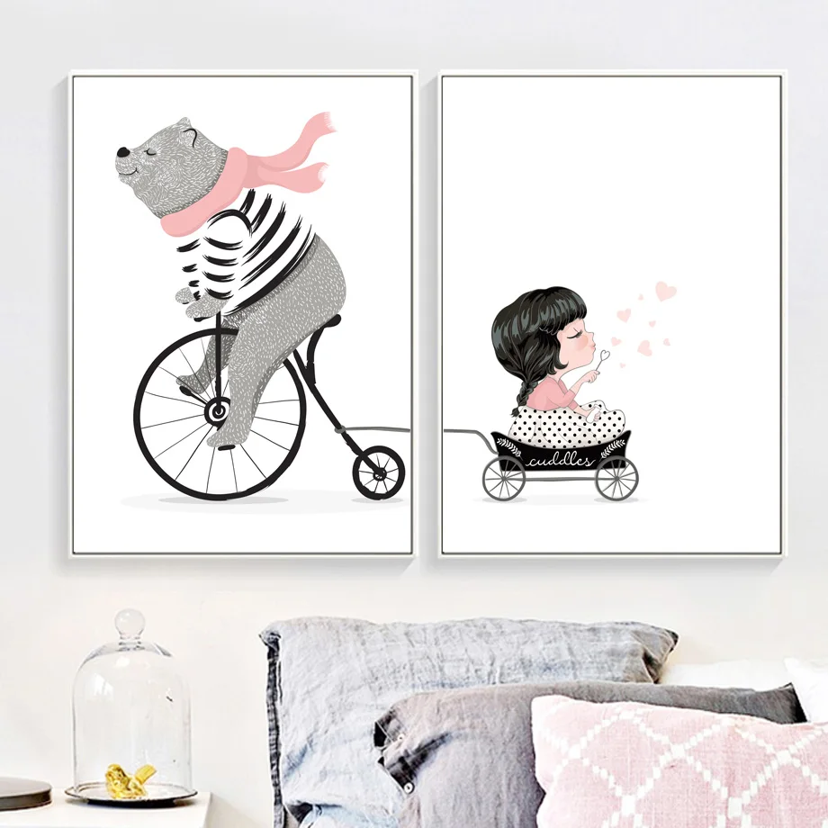 Wall-Art-Print-Bear-Travel-With-Little-Girl-Canvas-Painting-Nordic-Cartoon-Posters-And-Prints-Canvas (2)