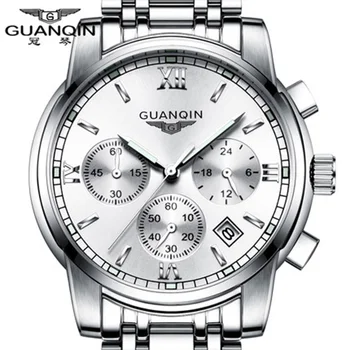 

GUANQIN Watch Quart Men Business Brand Stainless Steel Chronograph Luminous Waterproof Sport Clock Men Fashion Casual Wristwatch
