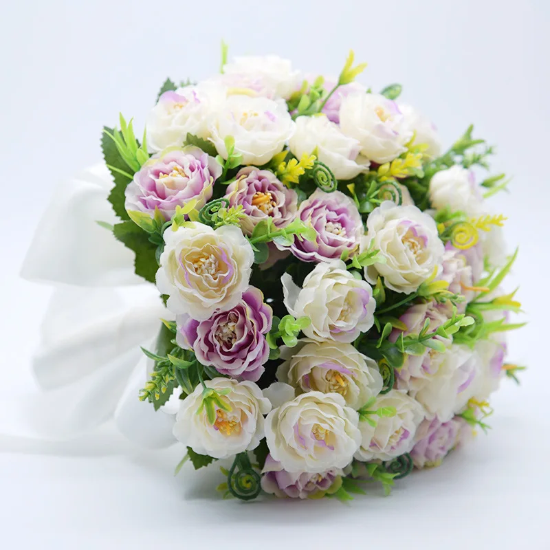 AYiCuthia Свадебный букет ручной работы искусственный цветок Роза buque Casamento Свадебный букет для свадебного украшения ramos de novia - Цвет: purple 1