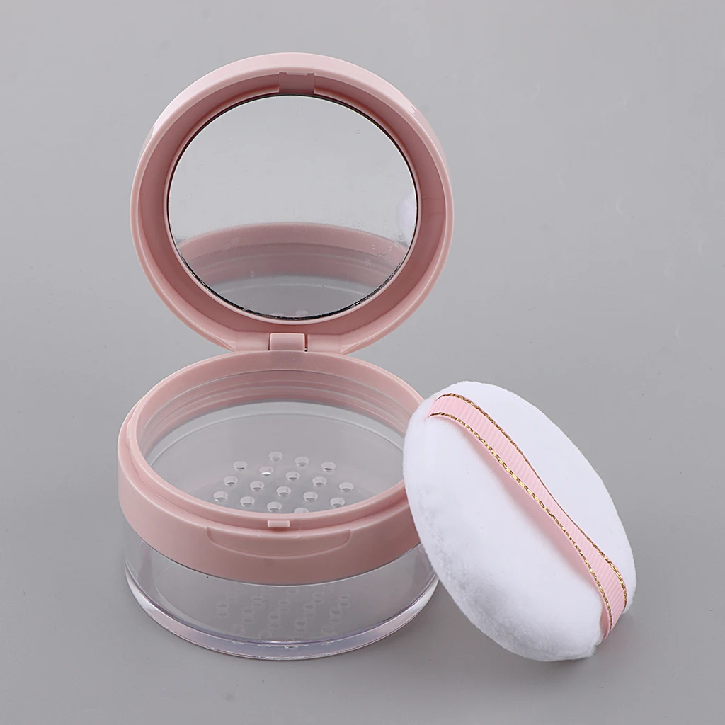 Empty Jar With Lid Setting Pretty Translucent Loose Powder Cosmetic Box Case with Makeup Mirror