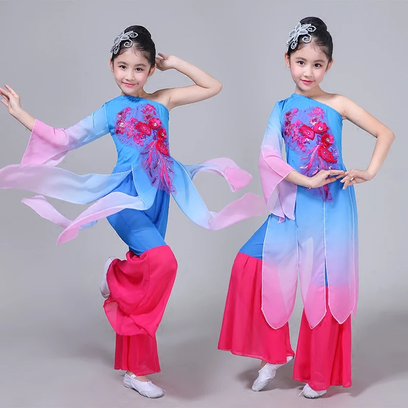 

Children Fan Umbrella Yangko Dancer Costume Girls Traditional Folk Chinese Dance Suit Performance National Stage Dance Costumes
