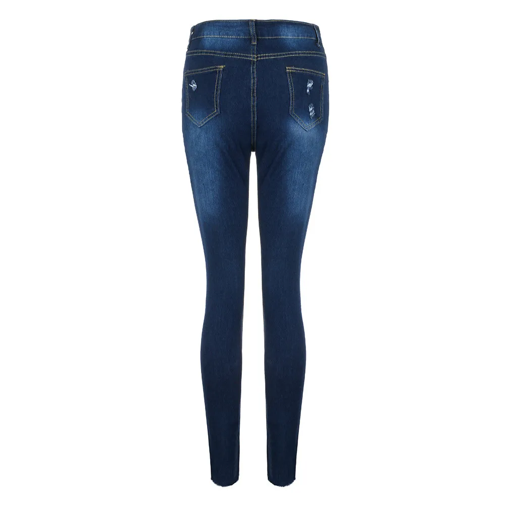 CHAMSGEND, модные женские Стрейчевые джинсы с дырками, узкие джинсы, высокое качество, женские хлопковые Стрейчевые узкие сексуальные брюки-карандаш со средней талией, Fe6