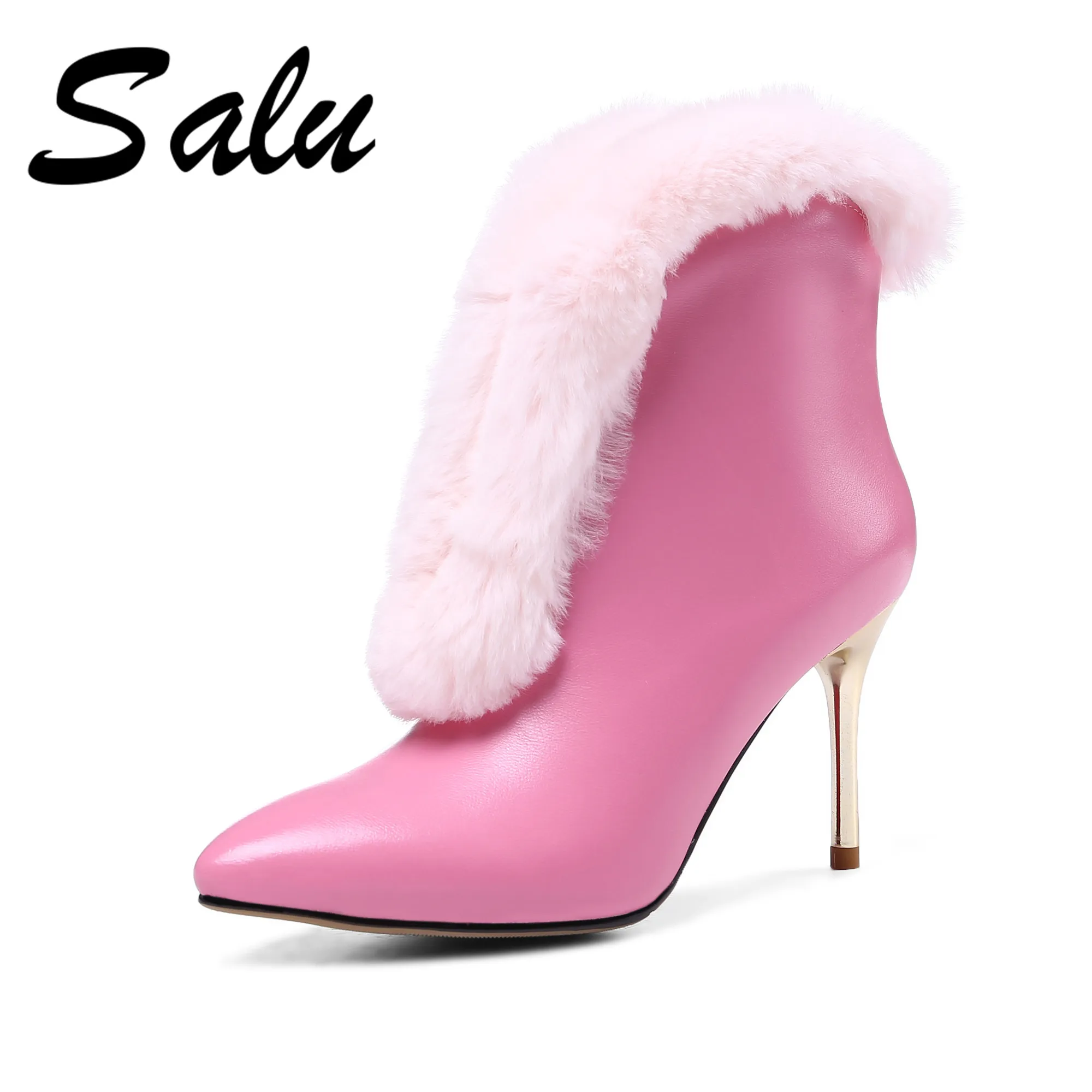 Salu Elegant Women Genuine leather Ankle Boots High Heels Suede Leather Brand Office Pumps New Warm Autumn Winter Shoes Women Salu Elegant Women Genuine leather Ankle Boots High Heels Suede Leather Brand Office Pumps New Warm Autumn Winter Shoes Women