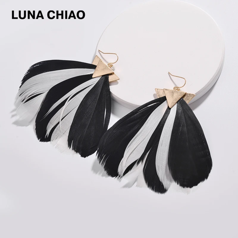 Серьги LUNA CHIAO женские с большими перьями Модные Изящные серьги-подвески в форме