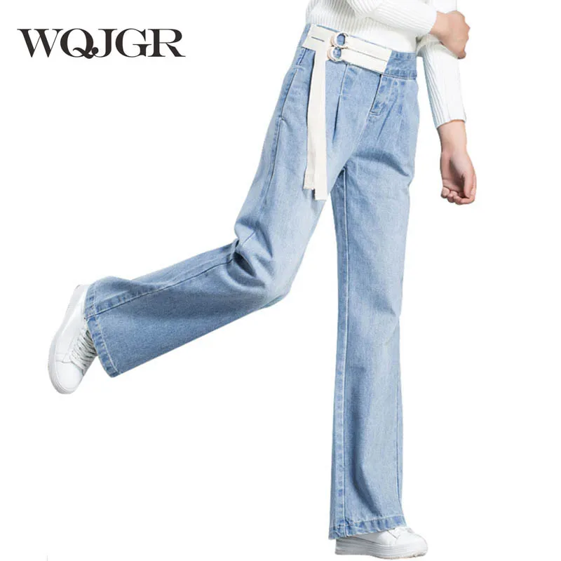 

WQJGR Fashion high waist Jeans for Woman New Wide Leg Pants Personalized Waist Decorative Fashion Breasted Schoolgirl