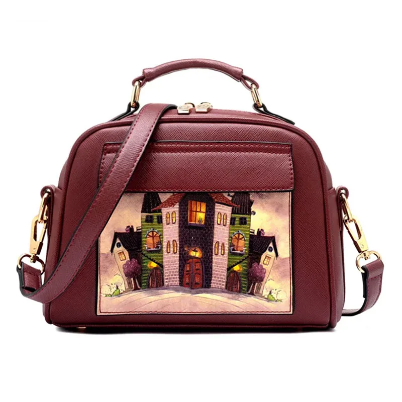 Высококачественная женская сумка с рисунком масляного рисунка, модная женская кожаная сумка из искусственной кожи, повседневная женская сумка на плечо, модная женская сумка - Цвет: red