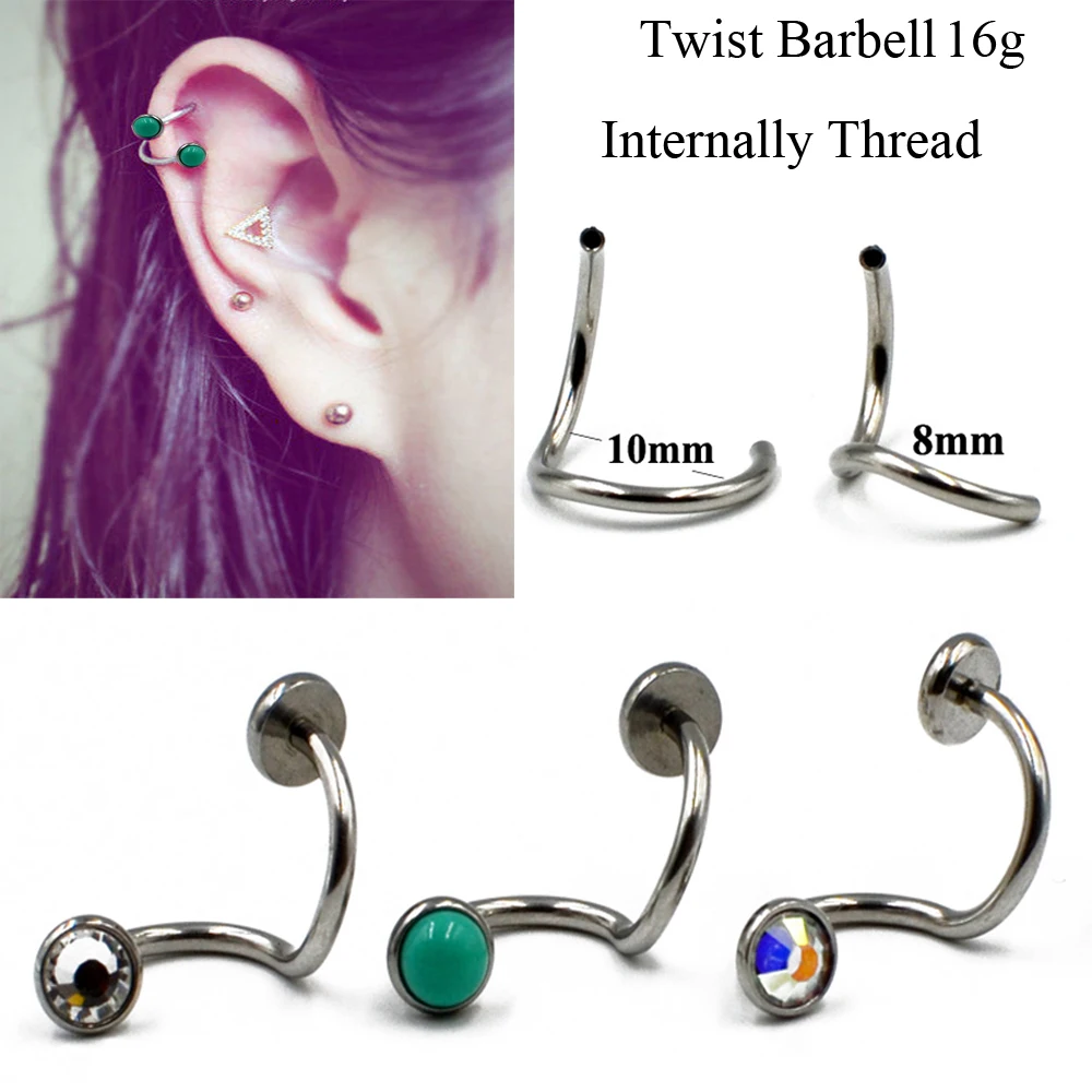 

1Pc Surgical Steel Internally Thread Twist Barbell Spiral Bead Ring with Star Zircon Ear Helix Tragus Cartilage Earring Piercing