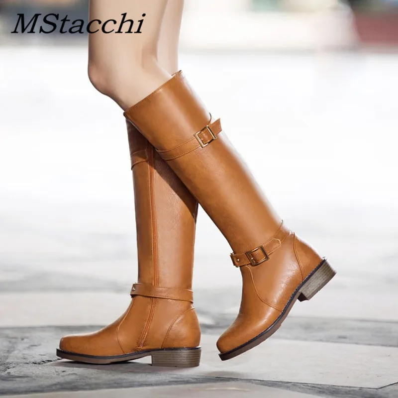 

MStacchi Size 33-44 Women's Winter Boots Metal Buckle Fur Warm Winter Woman Shoes Zipper Knee Boots Fashion Simple Long Boots