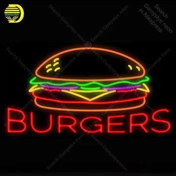 Burgers NEON LIGHT SIGN Neon Sign food Decorate Hotel Advertise GLASS Tube BEER PUB Store Display Handcraft Iconic Sign lights