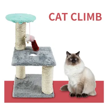 

3-Layer Cat Climbing Tree Frame Scratching Post Board with Hanging a Mouse Kitten Toys Wood Jumping Standing Frame Pet Furniture