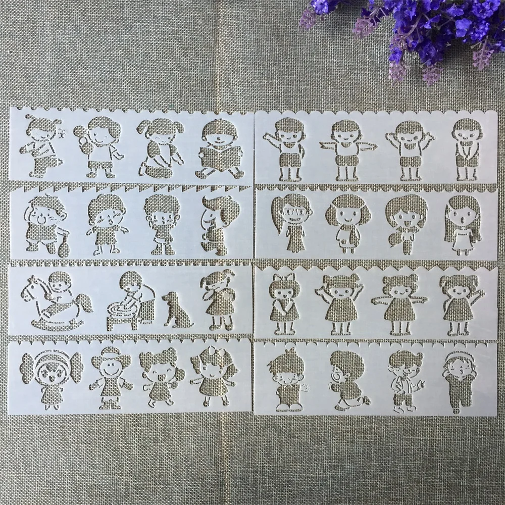 

8Pcs New 18.5*5.5cm Little Children Kids DIY Layering Stencils Painting Scrapbook Coloring Embossing Album Decorative Template
