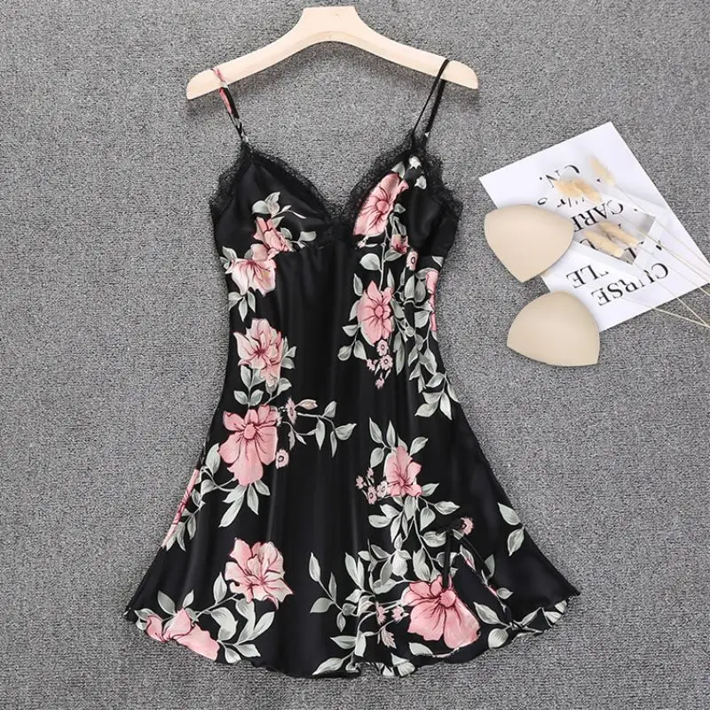 Sleep Lounge Nightgowns & Sleepshirt with Chest Pad Sleepwear Women Night Dress Sexy Ladie Nightwear Women Lingerie Indoor Dress (1)