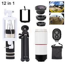 Phone Lentes Kit 8X Zoom Telephoto Lens Fish eye Wide Angle Macro Lenses Microscope For iPhone 8 7 6 5 4 s Cell phone Tripod