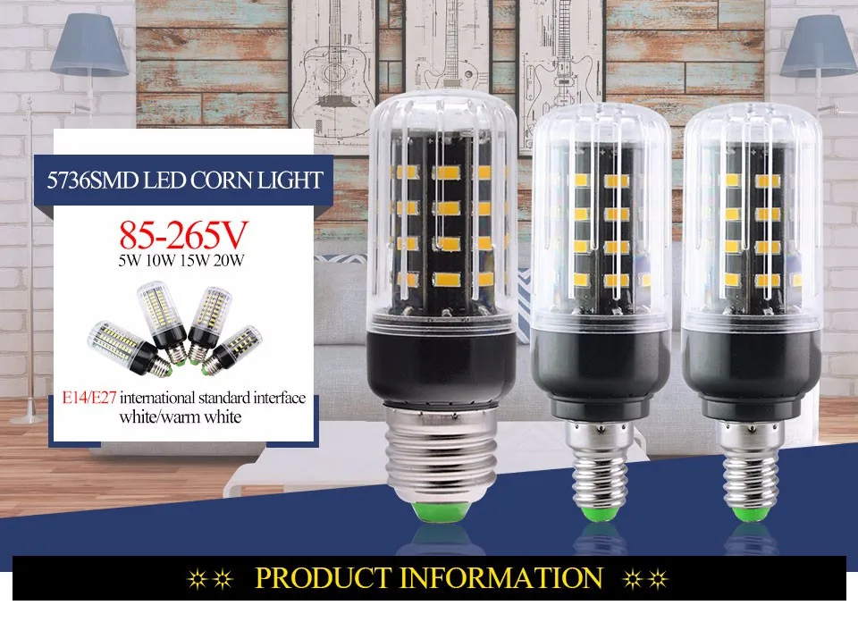 SMD5736 E14/E27 светодиодные лампы 38-125Led AC120V 220 V Высокая Мощность Bombillas свет без мерцания дизайн Lamapada светодиодные лампы 5 Вт 10 Вт 15 Вт, 20 Вт