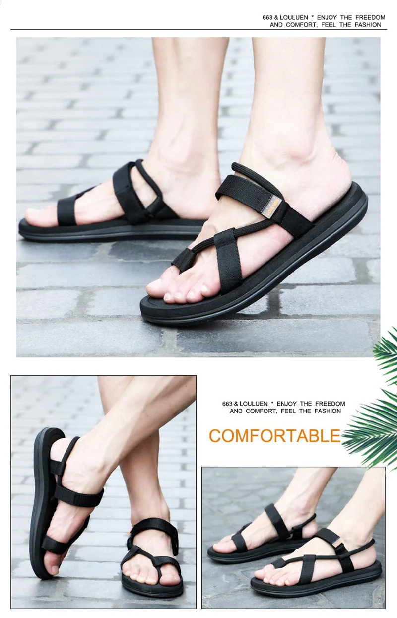 LOULUEN Brand Men's Sandals Summer Boy Sandals Vietnamese Sandals Outdoor Couples Personality Tide Beach Flip-Flops Men Slippers (2)