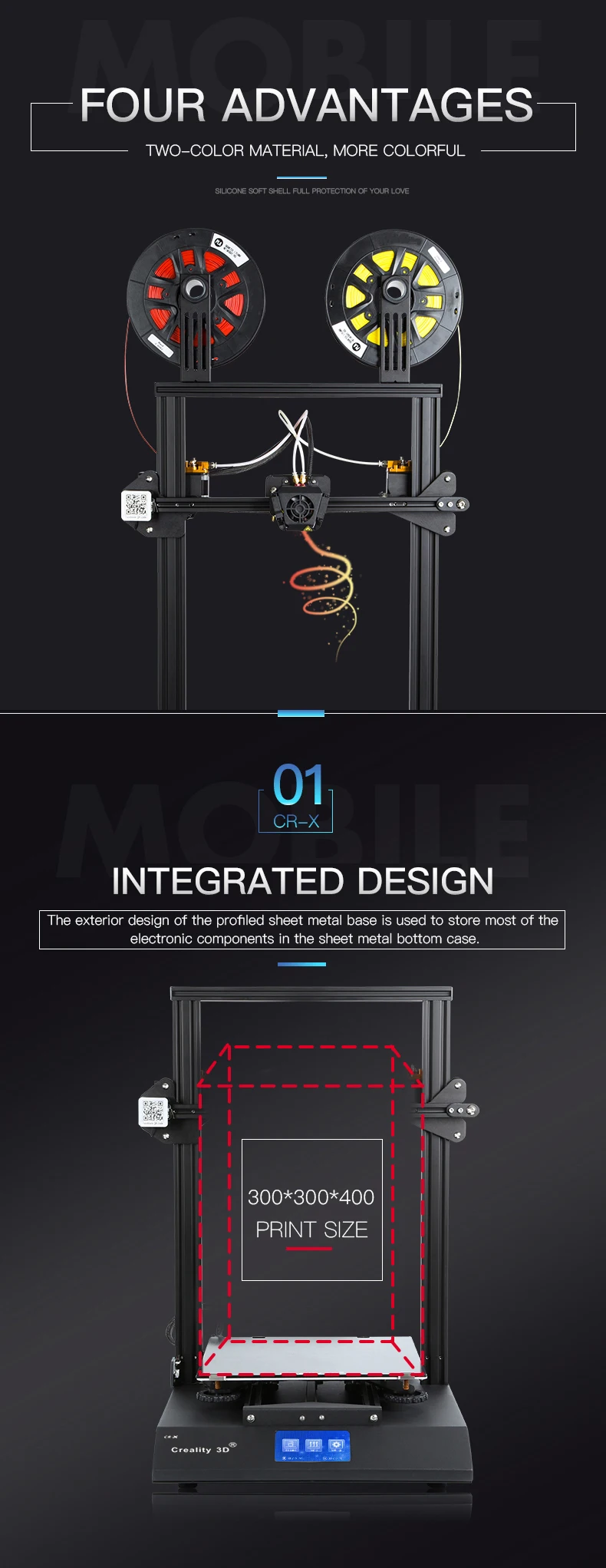 CREALITY 3D CR-X 3d принтер двойной цвет дополнительно DIY Набор сенсорный экран большой размер печати двойной вентилятор крутой