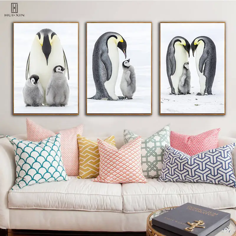 

Minimalist Landscape HD Pattern Frameless Paintings Family Of Penguin Sonw View Canvas Wall Art Prtint For Bedroom Home Decor
