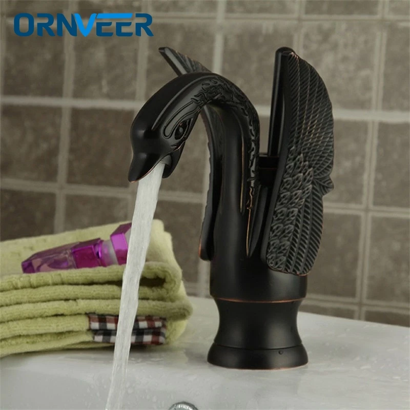 Luxury Black Bronze Swan Shape Bathroom Faucet Fancy Animal Shape Black
