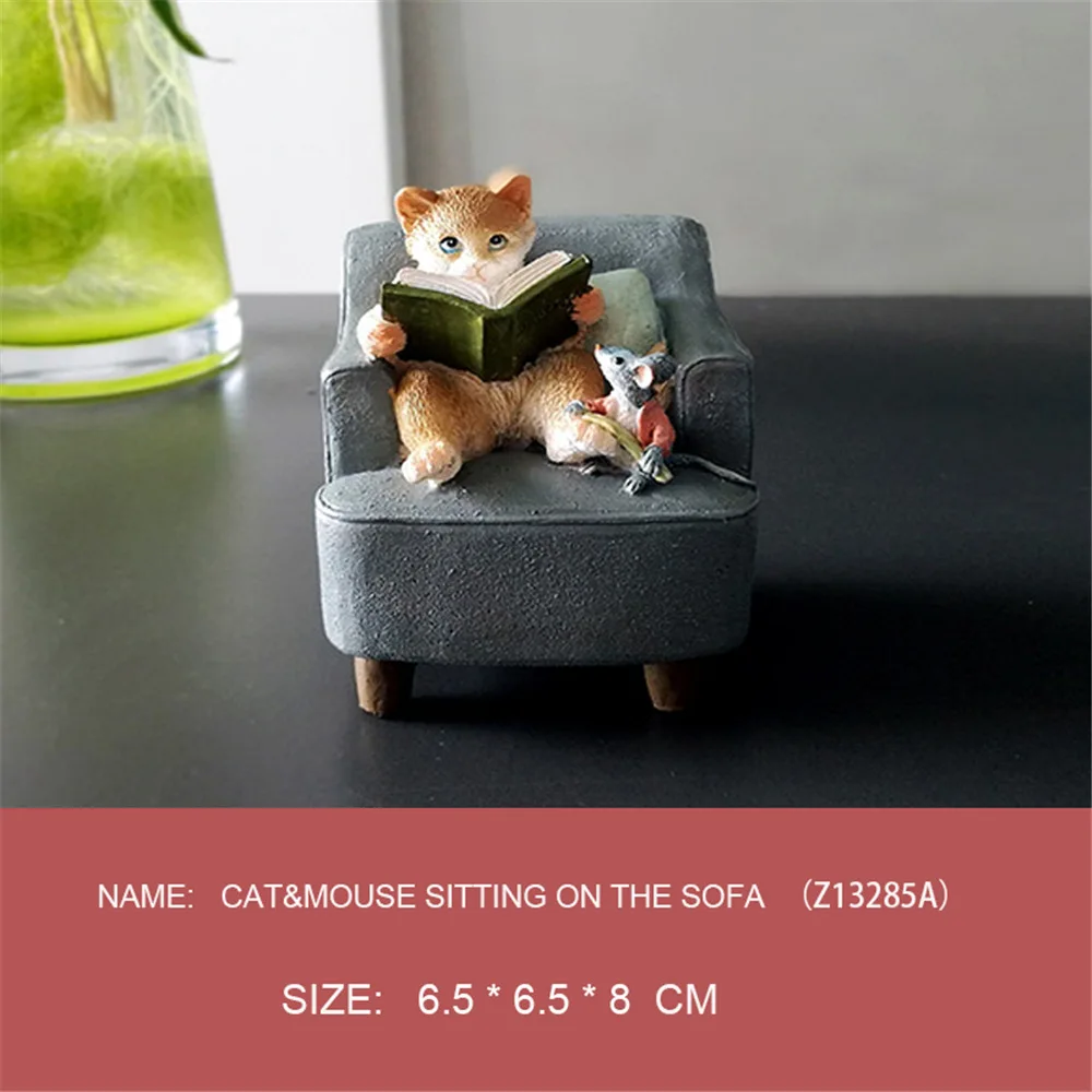 Mini Mice and Cat Resin Figurines for Home Decor Mice Mouse Rat Ornaments Miniature Fairy Garden Animal decoration gifts - Цвет: Z13285A