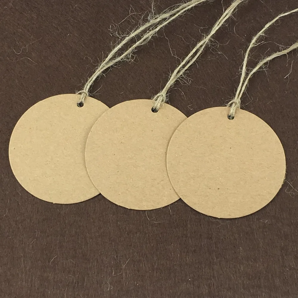 

Diameter 6cm Round Kraft Paper Blank Gift Price Hang Tags Wedding Party Favor Cards Packaging Labels Round Tags+Henp Rope
