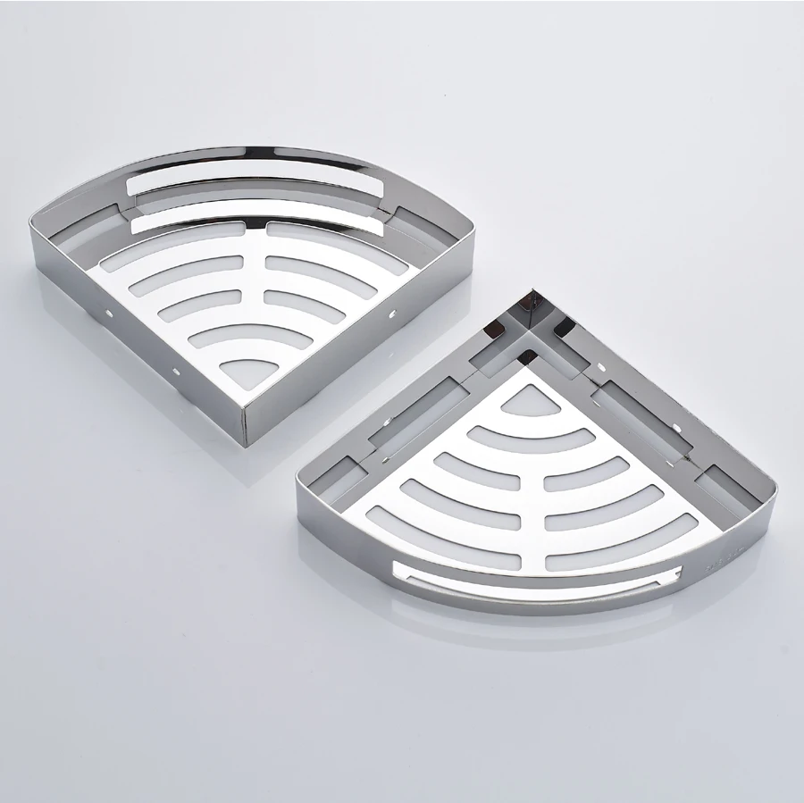 

304 stainless steel storage rack triangle hollow basket bathroom shelf double corner frame