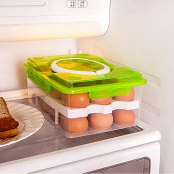 

Portable 2 Layer 24 holes Fridge Transparent Egg Box Egg Storage Box Fresh Box Egg Shelf