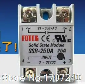 

Free Shipping!! Promotion New Solid State Relay 25A SSR input 3-32V DC output 24-380V AC Single Phase for Temperature Controller