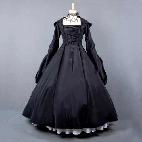 Ladies Blue Gothic Lolita Dress Long Sleeve Cotton Cosplay Costume Custom Made