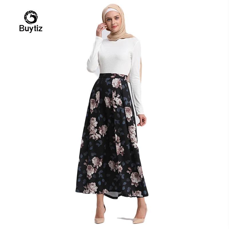 Buytiz Bodycon Black Floral UAE Mujer Abaya Dubai Kaftan Muslim Long