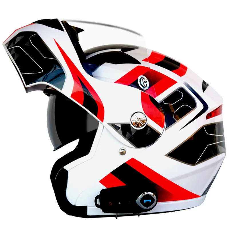 Для мужчин и женщин мотоциклетный шлем Bluetooth шлем шоссейные гонки Unveiled шлем Высокое качество звука с радио в режиме ожидания 48 часов - Color: White 1