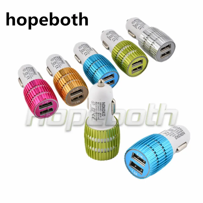 hopeboth For Iphone 8 Car Charger Metal Travel Adapter 2 Ports Colorful Micro USB Car Plug USB Adapter For Samsung Note 8 Iphone
