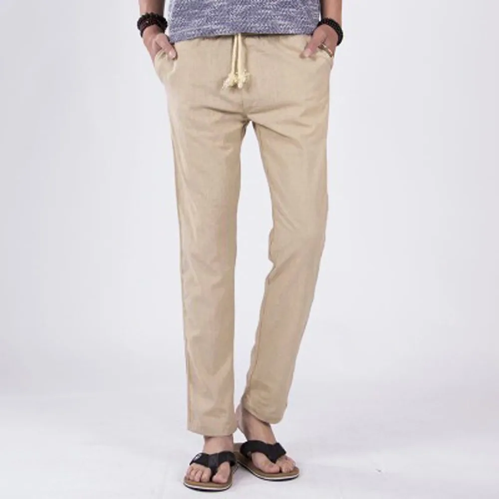

2019 Spring Summer Casual Pants Men Slim Fit Chinos Fashion Trousers Slim Strandhosen Linen Hose Pant Solid Trousers 4.18