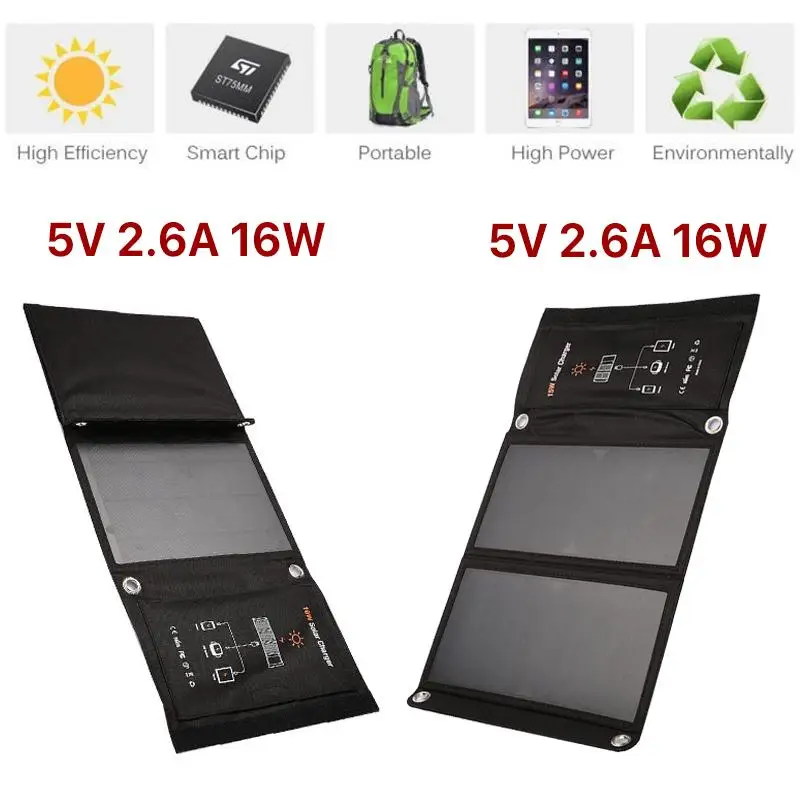 Foldable Solar Panel 5V 16W Dual USB Output Solar Power Bank Charger For Smart Phone monocrystalline Solar Panel