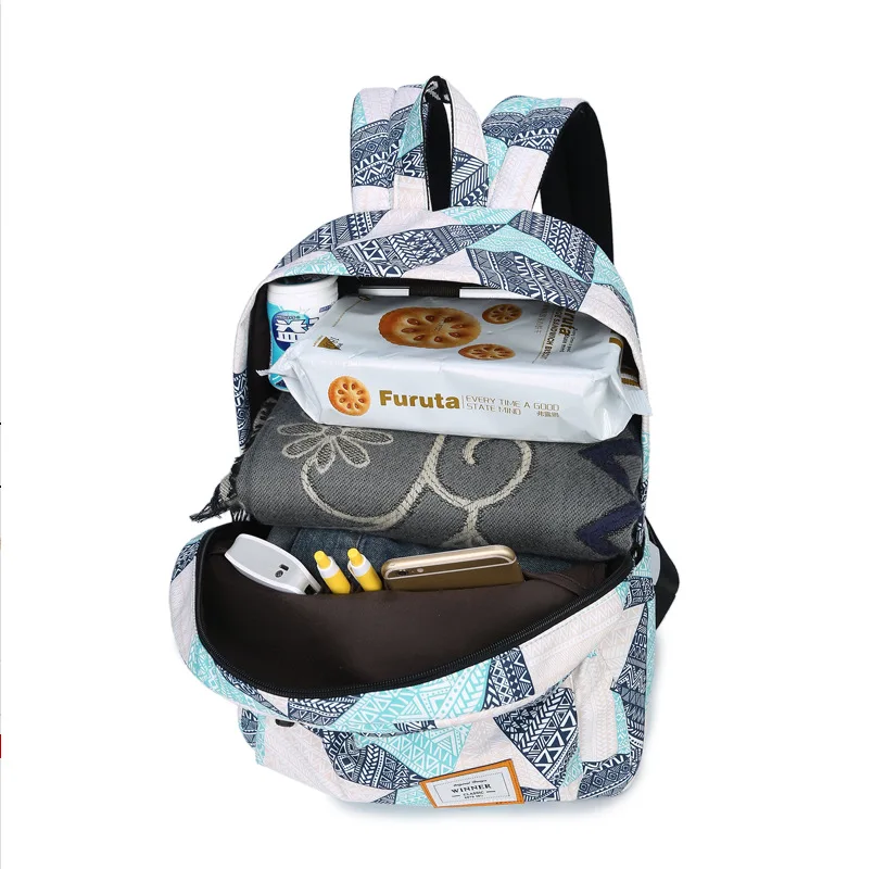 Mochila de poliéster impermeable a la moda para mujer con impresión geométrica personalizada azul para Dama Gran capacidad Colegio diario Mochila Mochila de poliéster impermeable a la moda para mujer con impresión geométrica personalizada azul para Dama Gran capacidad Colegio diario Mochila