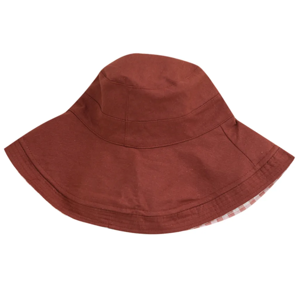 JAYCOSIN hat Women Casual Wide Brimmed Ladies Beach Hat Parent-child Outing Adult comfortable Cotton Hat - Color: Red