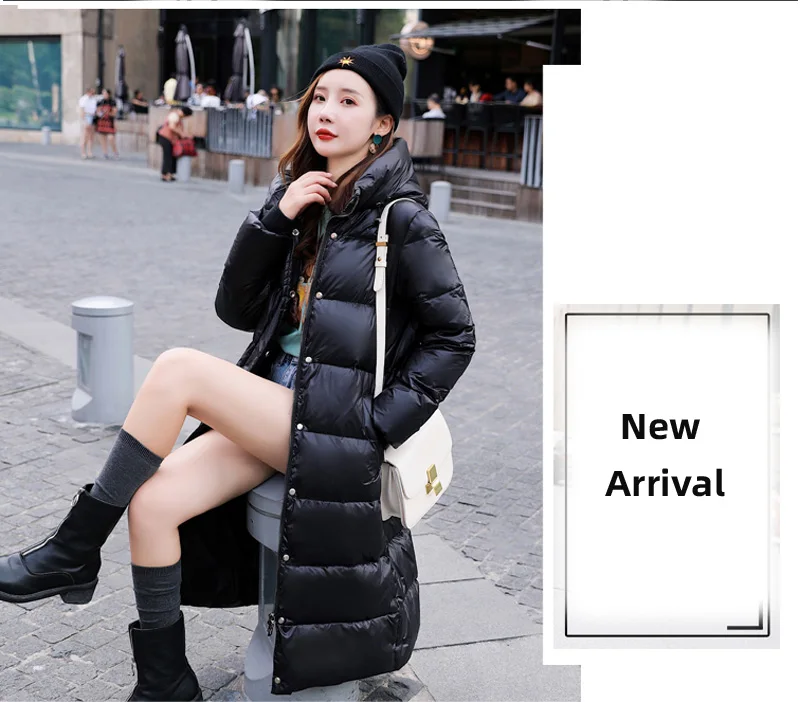 Fashion Hot Style Women White Duck Down Coat Female Slim Thick Long Hooded Feather Jacket Warm Windproof Large Size Outwear